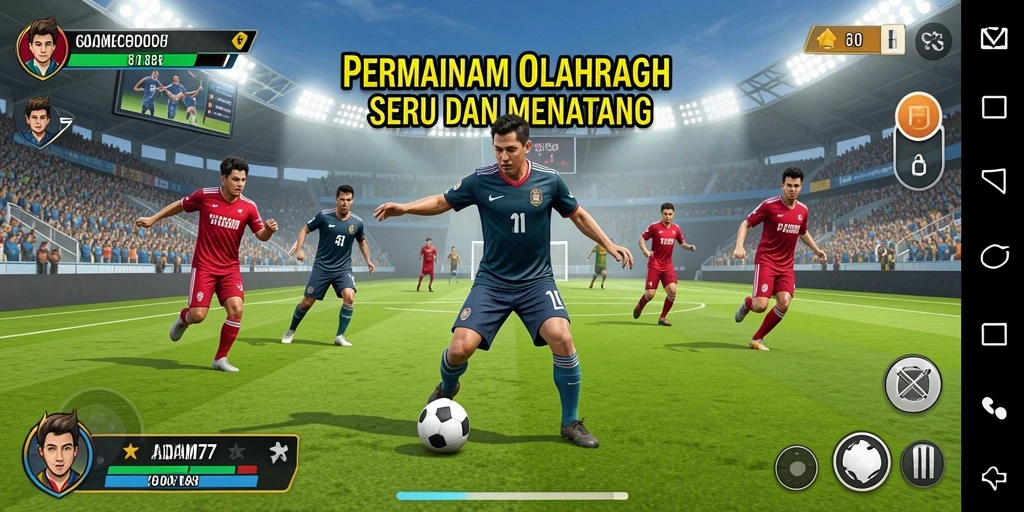 Screenshot gameplay ADAM77 menampilkan aksi olahraga yang mendebarkan.