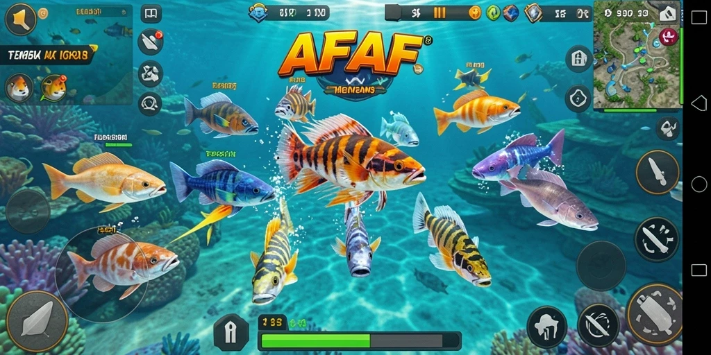 Screenshot AFAF menampilkan aksi seru saat menembak ikan.