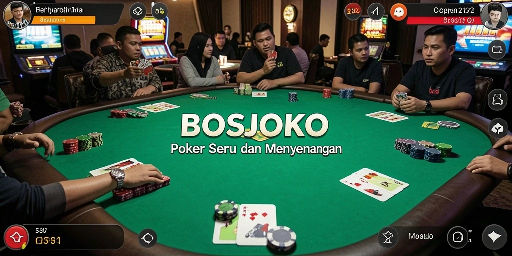 Screenshot gameplay BOSJOKO menampilkan meja poker yang seru.