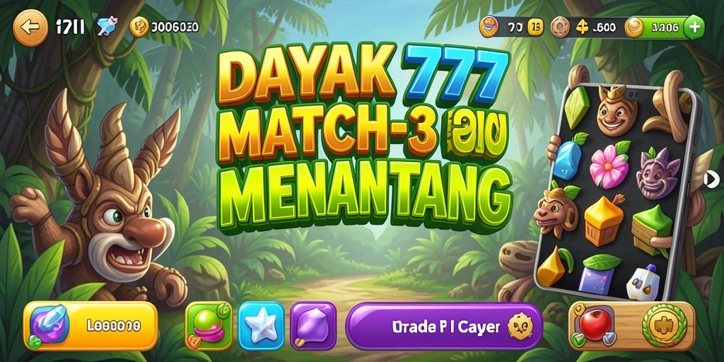 Tampilan gameplay seru permainan Match-3 DAYAK777.