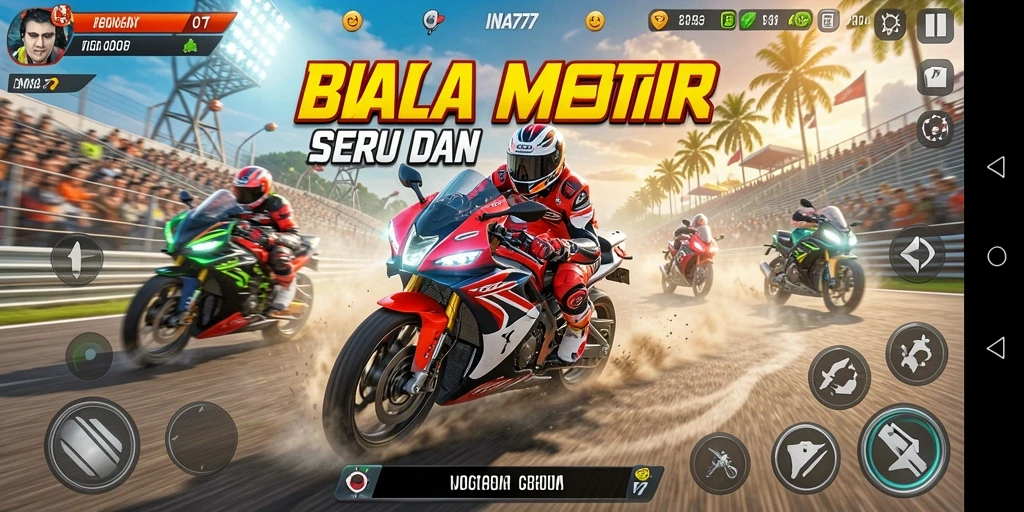 Tangkapan layar <strong>INA777</strong> menampilkan aksi balapan motor yang mendebarkan.