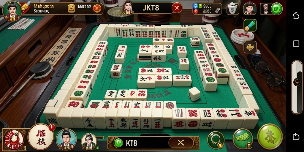 Screenshot gameplay JKT8 menampilkan aksi permainan Mahjong yang seru.
