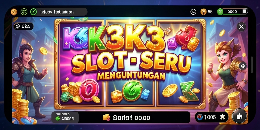 Tampilan gameplay K3K3 yang mengasyikkan dengan simbol slot berwarna-warni.