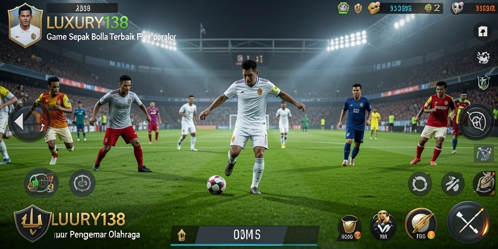 Tampilan gameplay <strong>LUXURY138</strong> yang menegangkan dengan aksi pertandingan sepak bola.