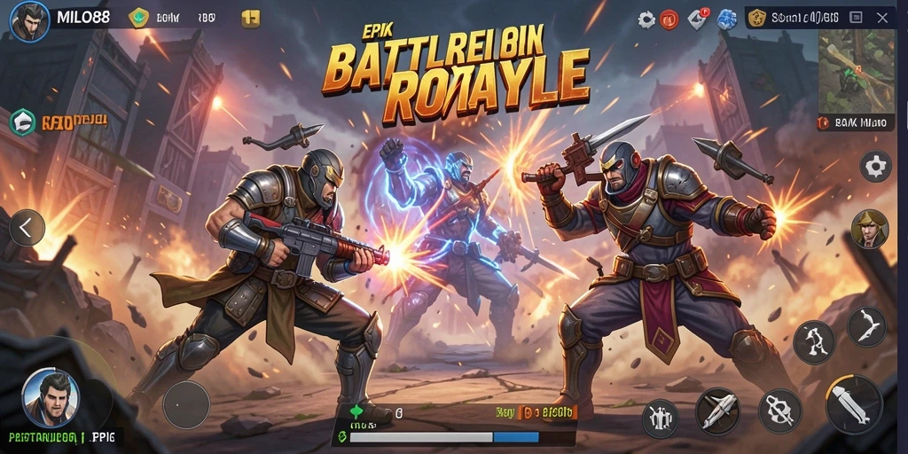 Tangkapan layar utama MILO88 menampilkan gameplay Battle Royale yang seru.
