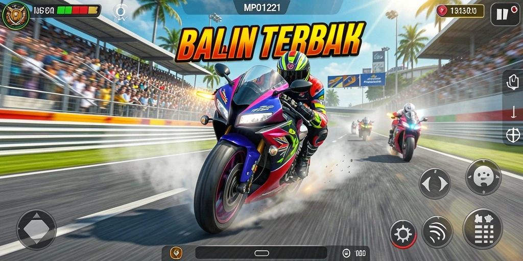 Gameplay mendebarkan dalam balapan motor yang intens.