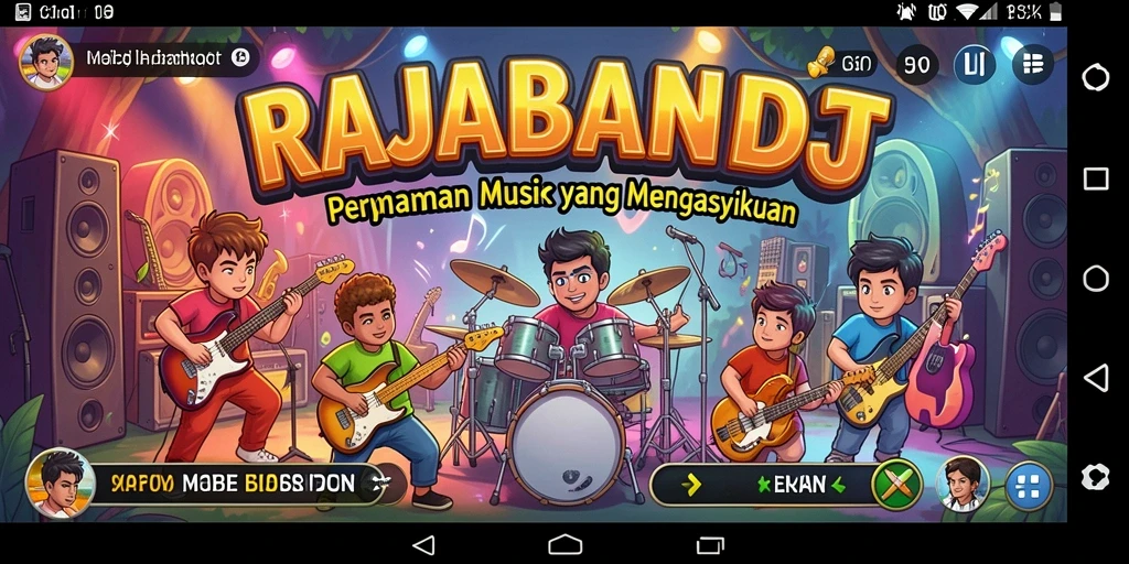 Tampilan gameplay seru dalam RAJABANDOT dengan berbagai lagu.