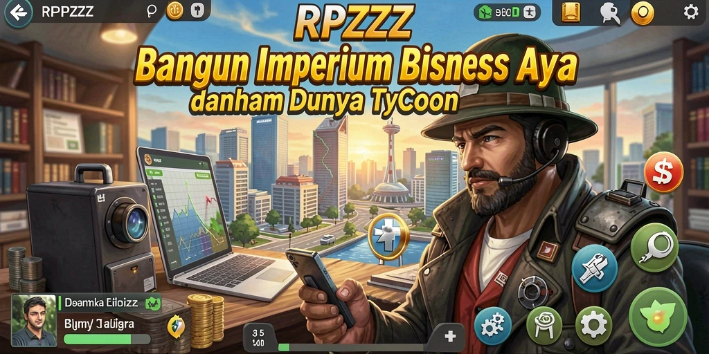 Screenshot utama RPZZZ menampilkan gameplay simulasi bisnis yang seru.