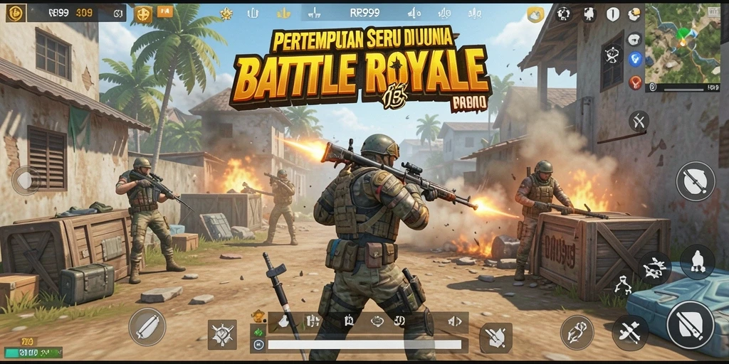 Tangkapan layar utama gameplay seru di RR999 Battle Royale.