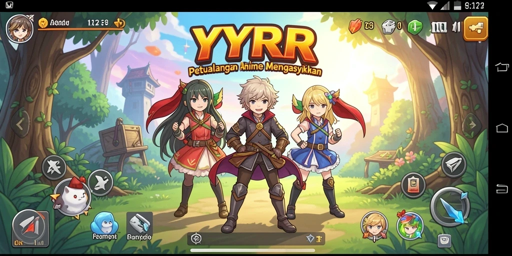 Screenshot gameplay YYRR menampilkan aksi karakter anime yang seru.